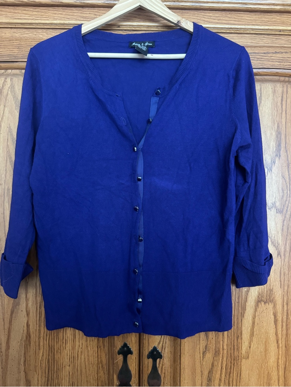 Audrey & Grace Royal Blue Button-Front Women's Cardigan